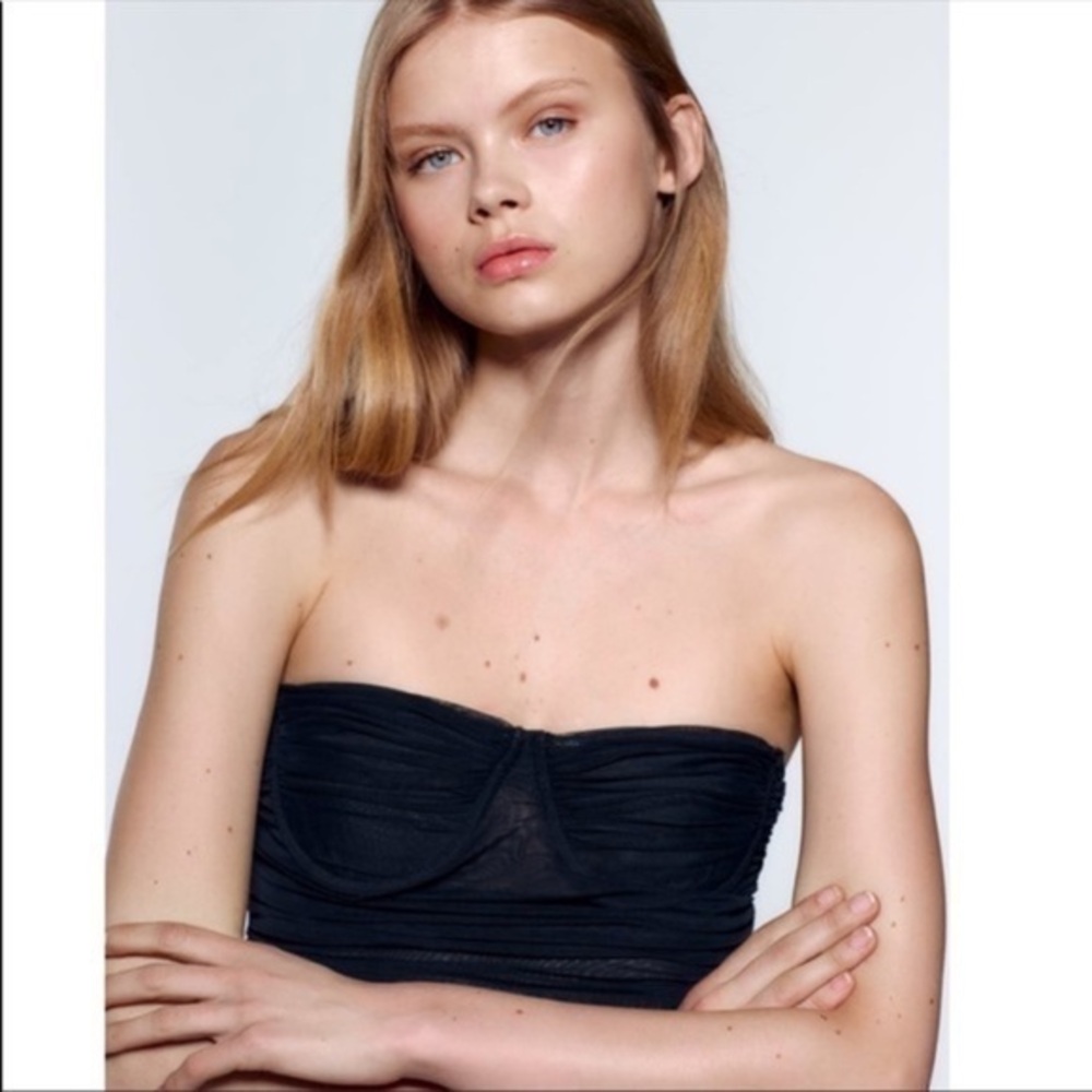 New Zara | Black Tulle Cropped Corset - Picture 5 of 14